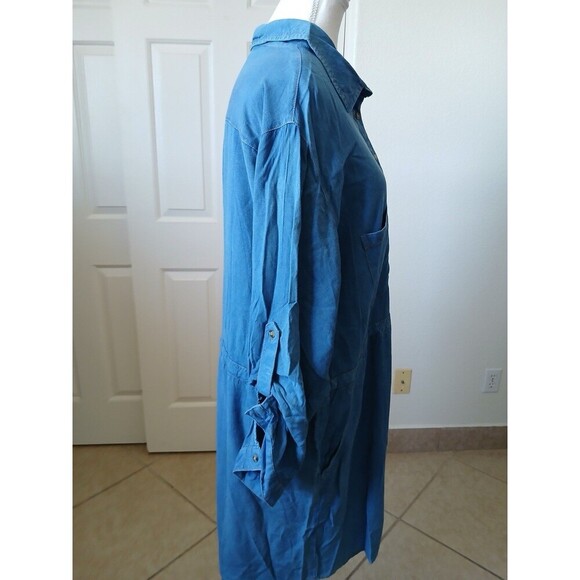 Song Of Style Chambray Tunic Dress Size 2X Belted Roll Tab Sleeve Knee Length - Picture 3 of 16